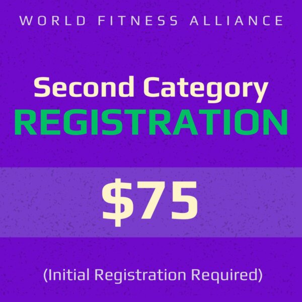 The words "Second Category Registration - $75" superimposed over a purple textured background