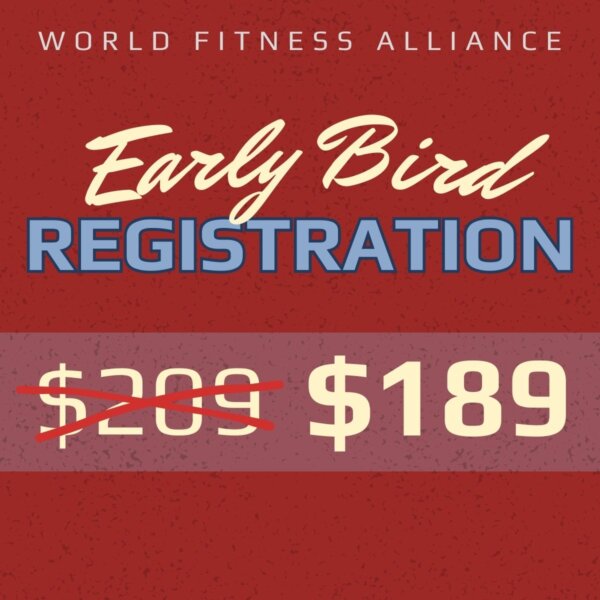 The words "Early Bird Registration $189" superimposed over a red textured background.